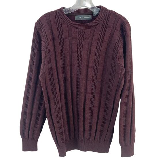 Oscar de la Renta Maroon Cotton Blend Ribbed Knit Pullover Sweater Men's Medium - Picture 1 of 4